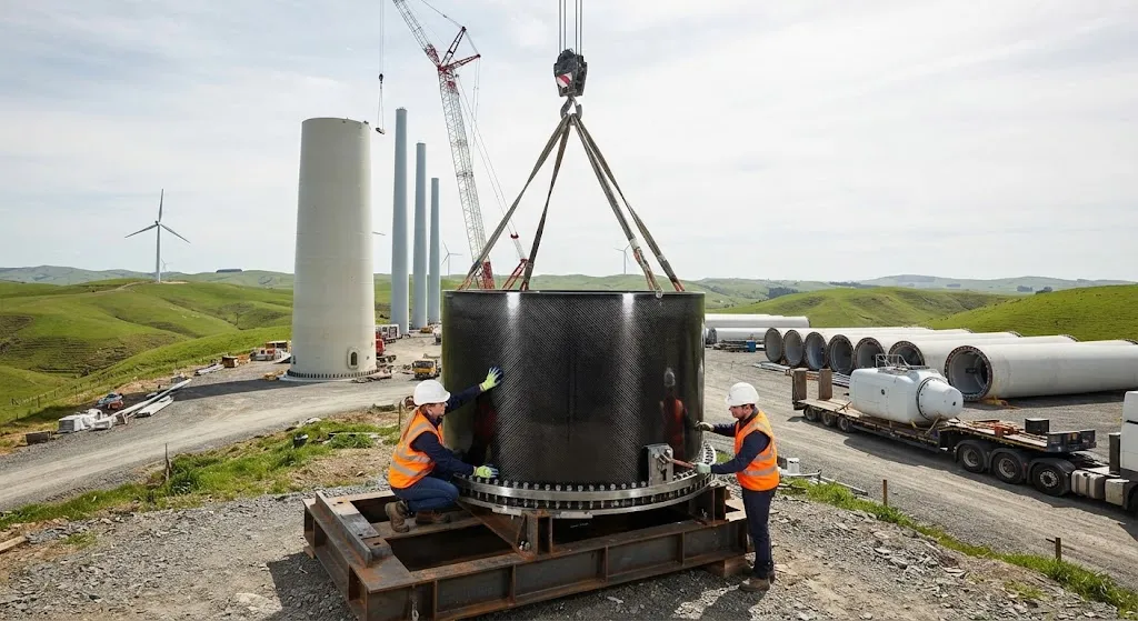 Hybrid Wind Tower Segments: Carbon Fiber Transition Pieces and Tall Tower Logistics